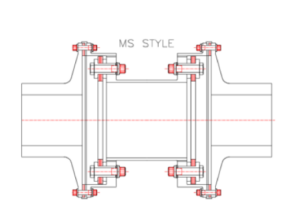 MS marine style coupling with shrouded elements and co-planer interlocking flanges